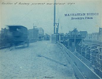 EUGENE DE SALIGNAC (1861-1943) Group of approximately 28 photographs depicting construction of the Manhattan Bridge.